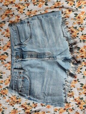 Levi's Light Wash Distressed Frayed Denim Shorts